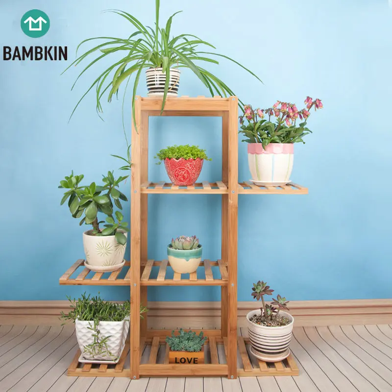 
BAMBKIN Bamboo 4-tier Flower Plant Pot Stand Four tier Multifunctional Ladder-Shaped Flower Shelf Rack Storage Shelves 