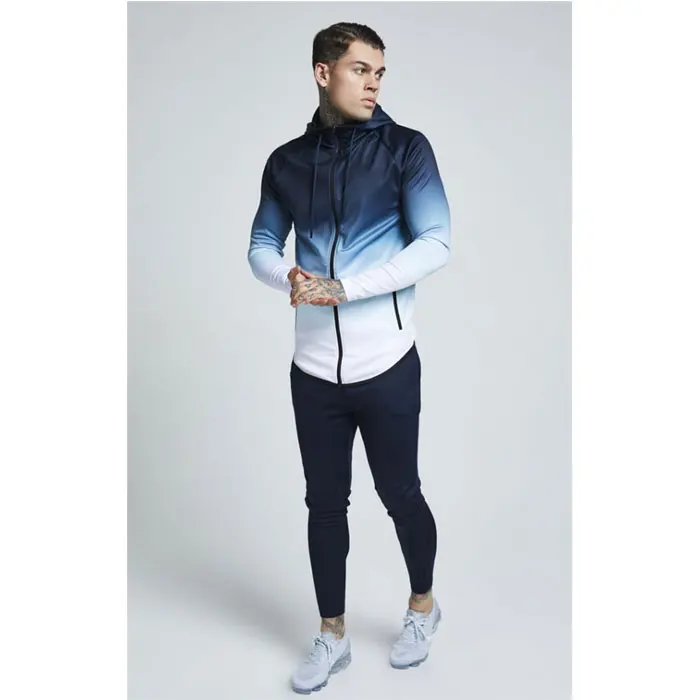 
Custom Logo Two Panel 100% Cotton Hoodie Zipper Men Hoodie Fade Gradient Color 