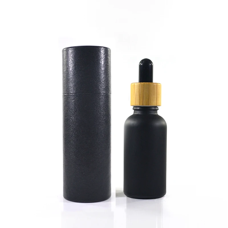 CBD oil packaging  essential oil 5ml 10ml 15ml 20ml 30ml 50ml 100ml matte black glass dropper bottle with bamboo lid
