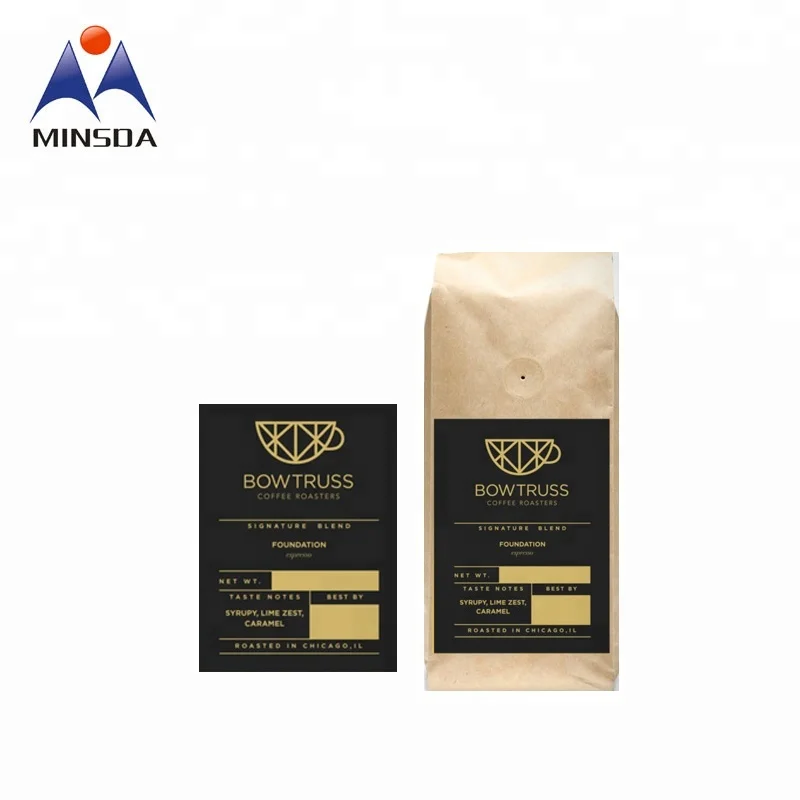 Minsda Custom Adhesive Black Food Labels For Coffee Bags Printed Coffee bag sticker