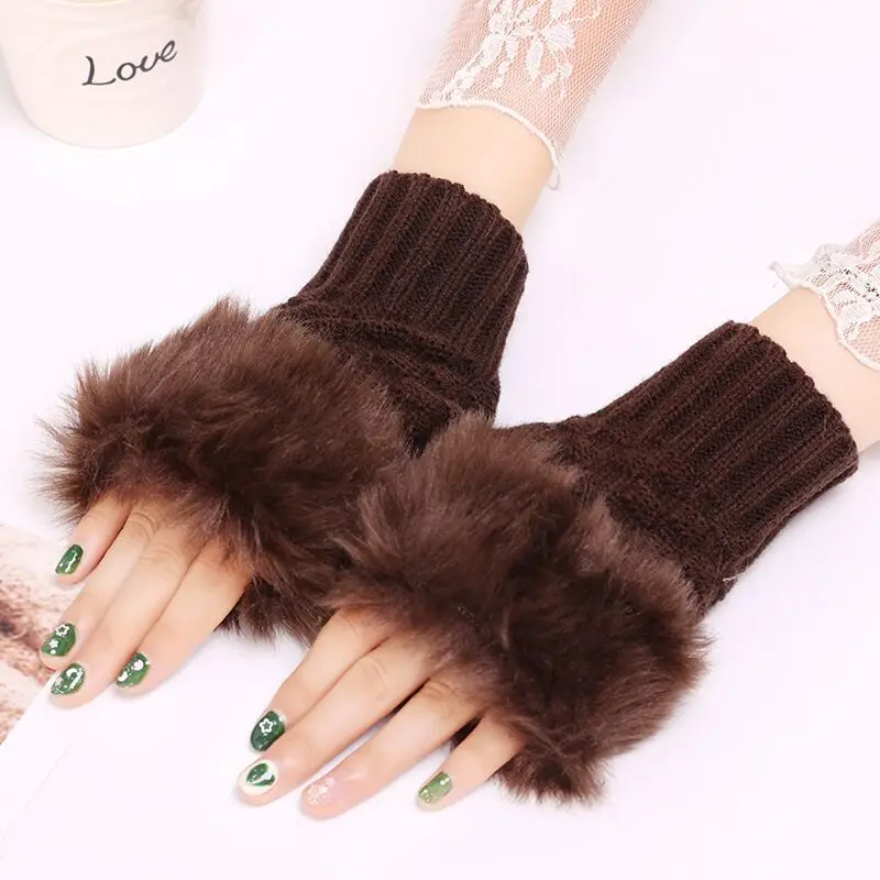 Winter Warm Faux Rabbit Fur Mittens Fashion Fingerless Glove Soft Winter Gloves Women Hand Gloves