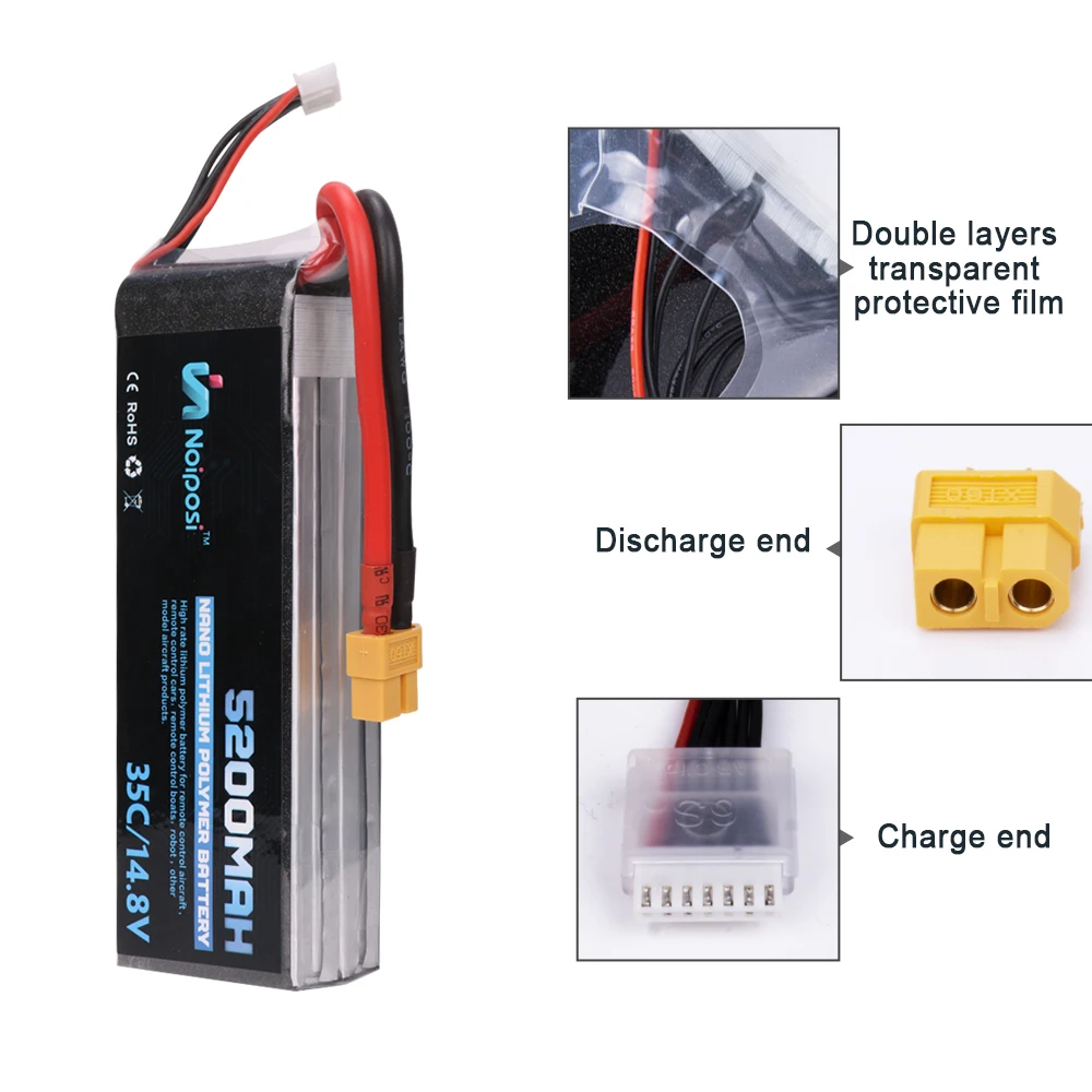 Li-ion battery pack 4s1p lipo 4s 5200mah 14.8v 50c polymer battery