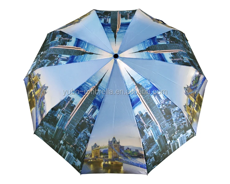 YUBO Hot Sale Wind Resistant Auto Open & Close 10K 3 Fold Umbrella with City View Printing