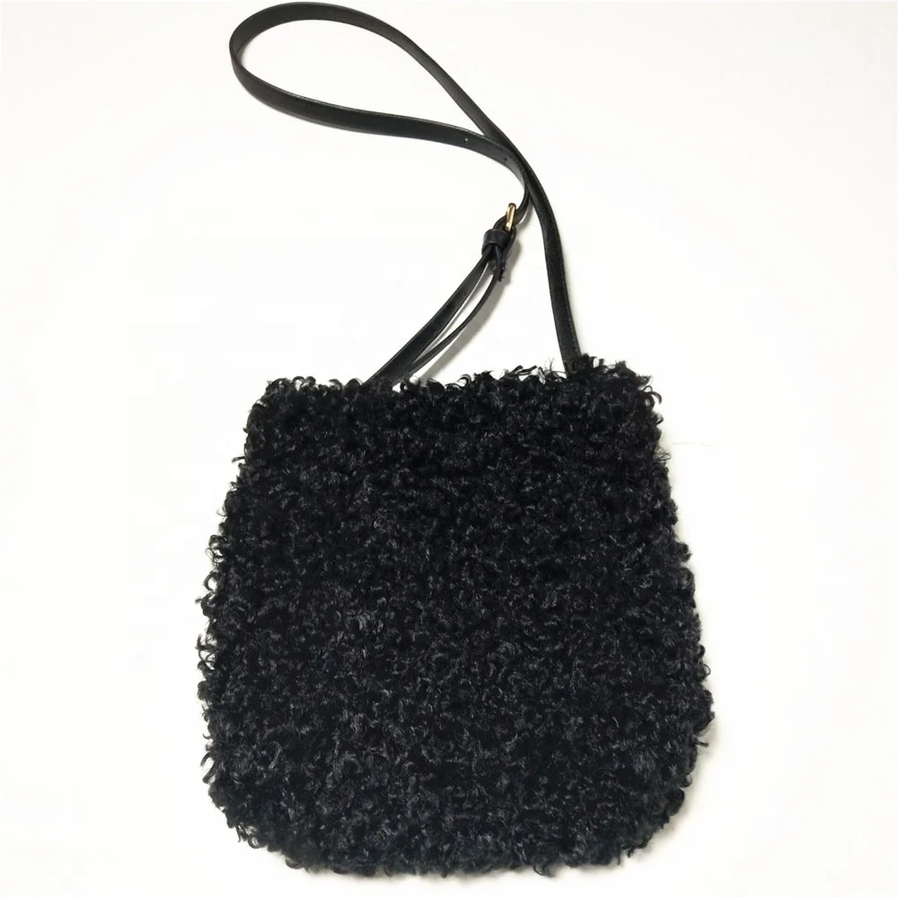 free sample make up bag black faux fur small hand bag