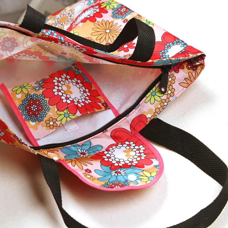 Wholesale Ladies Color Dot Zipper Tote Bag Foldable Tote Bag Green Shopping Bag