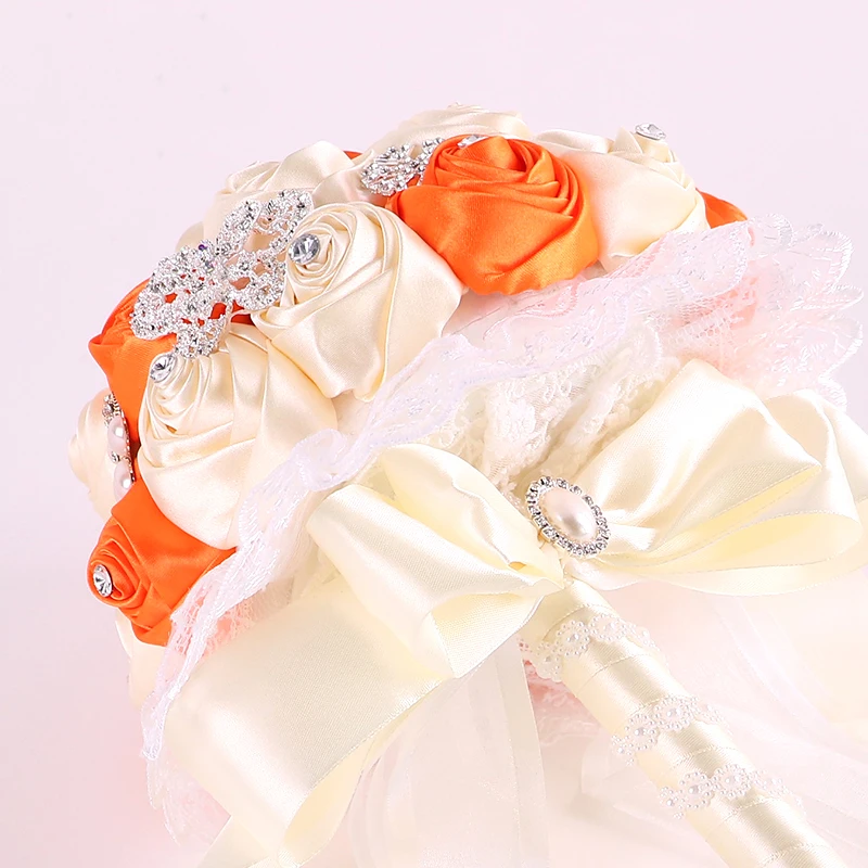YO CHO wedding flower crystal bouquet bridal handmade crystal ribbon artificial satin flower silk wedding bridal bouquet