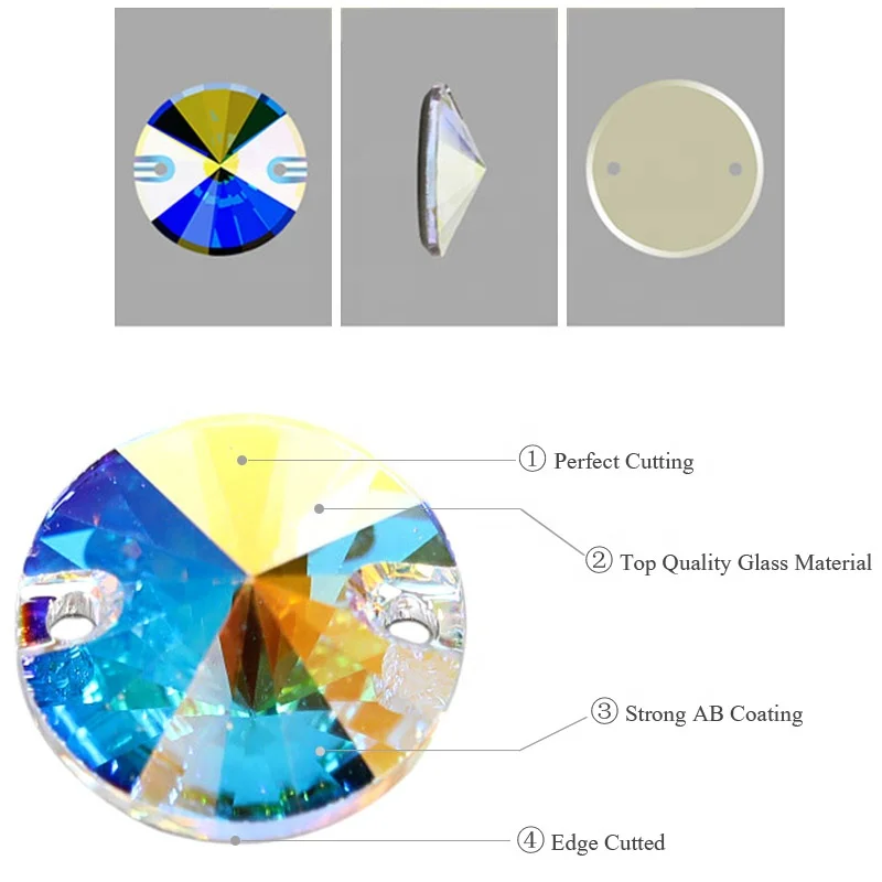 Best Quality Round Rivoli Sew On Rhinestones Flatback Glass Crystal Sewing Rhinestones