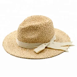 Fashion Women Summer Trendy Raffia Straw Wide Braid Fedora Hat Hand Made Sunshade Hat
