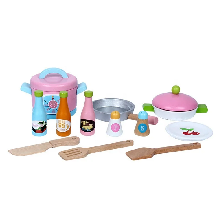 Pretending Role Play Pink Big Cooking Magnetic Simulation Wooden Kitchen Sets Toys