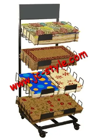 custom metallic pet mats bed shelf display rack/pet shop promotional display stand/retail carpet display shelf