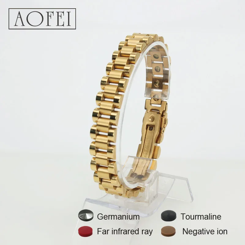 Health Magnetic gold Stainless steel Watches Chains Chain Link Bracelet with stone