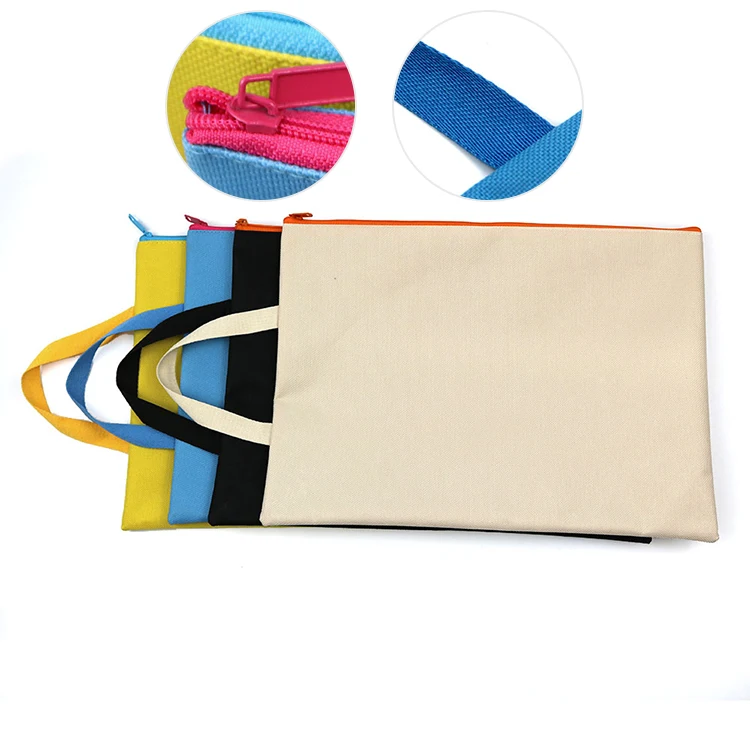Low MOQ 100pcs polyester pocket expanding file folder labels printing a4 document zipper bag