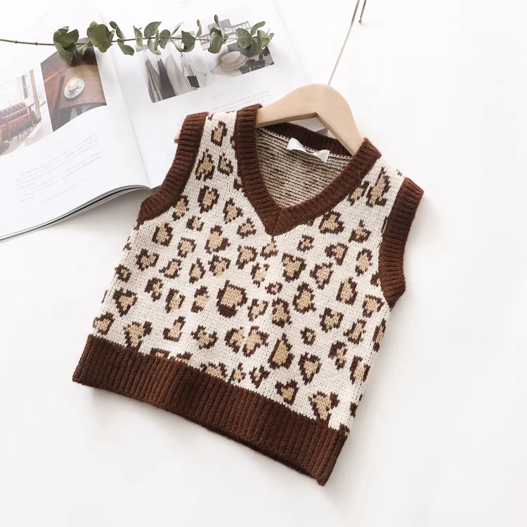 
China Wholesaler Toddler Knitwear Pattern Baby Leopard Print Knit Vest 