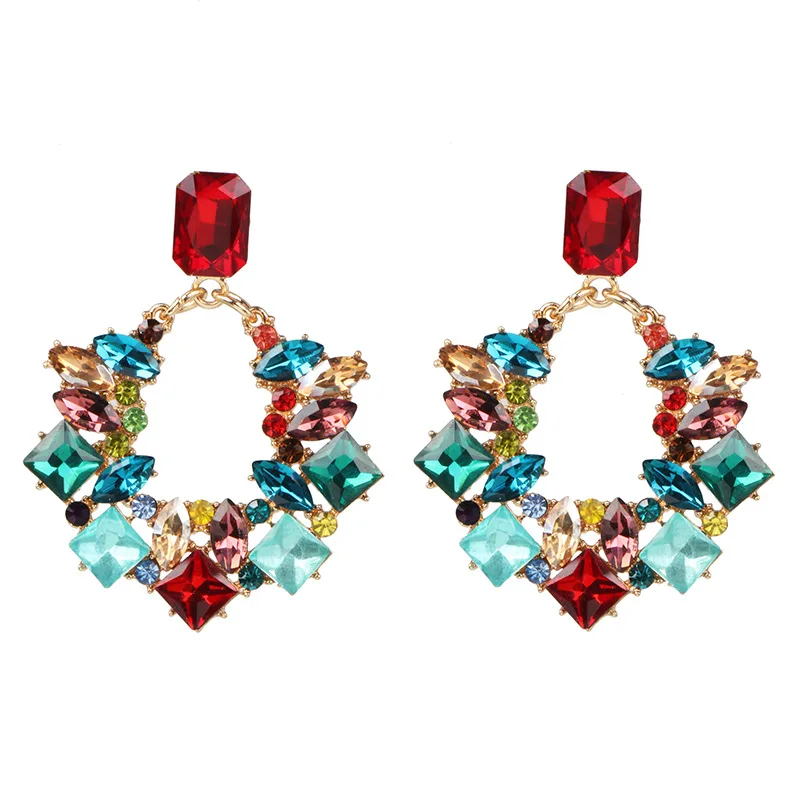Jstar women hollow out flower crystal earrings new colourful glass crystal drop earrings