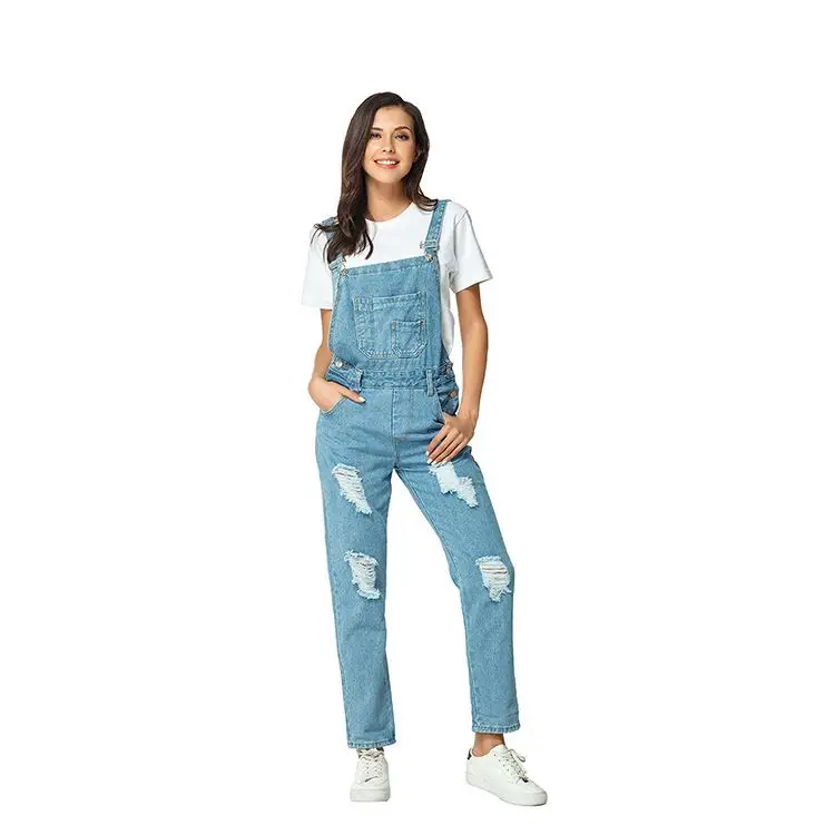 2022 High Quality Summer Dress  Blue Wash Womens Jumpsuit Ladies Denim Jeans Full Length Overall Jumpsuit