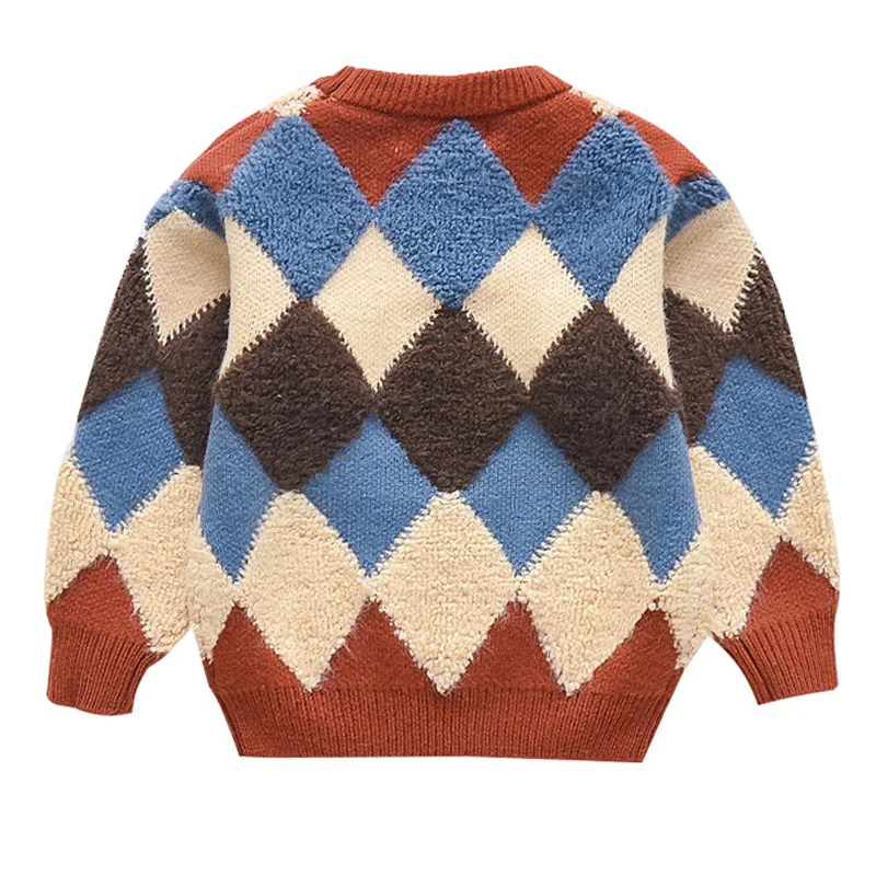 
High quality kids thick warm lingge patterns diamond knitting kids boys sweaters 