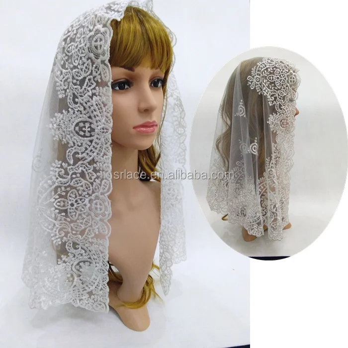 
White Semi-circle Embroidery Lace Mantilla Spanish Lace Veil Mantilla 