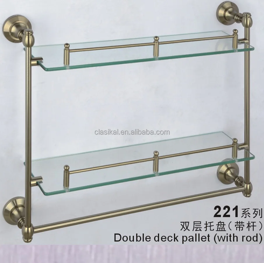 221-8 Wall mounted bronze color double layer bathroom glass shef