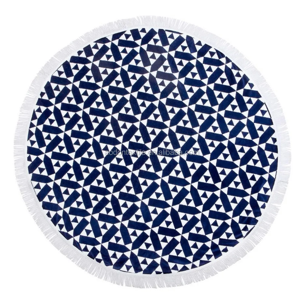 
Custom Reactive printed microfiber round beach towel mandala towel with tassels travel blanket towel 