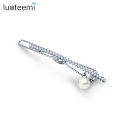 Оптовая продажа, модные свадебные украшения LUOTEEMI, женские заколки для волос с белым золотым покрытием и фианитом для подружки невесты, со стразами и белым жемчугом