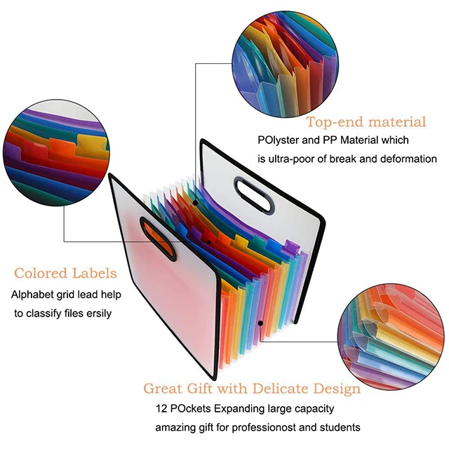 Customized Colorful Expanding File Folder Portable PP Organiser A4 Size Classify Expanding File Folder