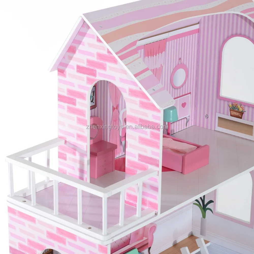 
Pink Color Wooden Doll House Toy 
