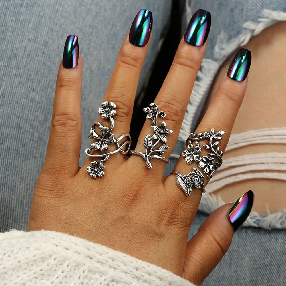 
New Fashion Women Jewelry Antique 4pcs Sliver Vine Leaf Flower Ring Set 
