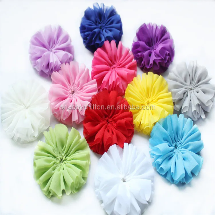 Оптовая продажа, однотонные шифоновые тканевые балерины 3 дюйма с цветами, шифоновые цветочные аксессуары для волос