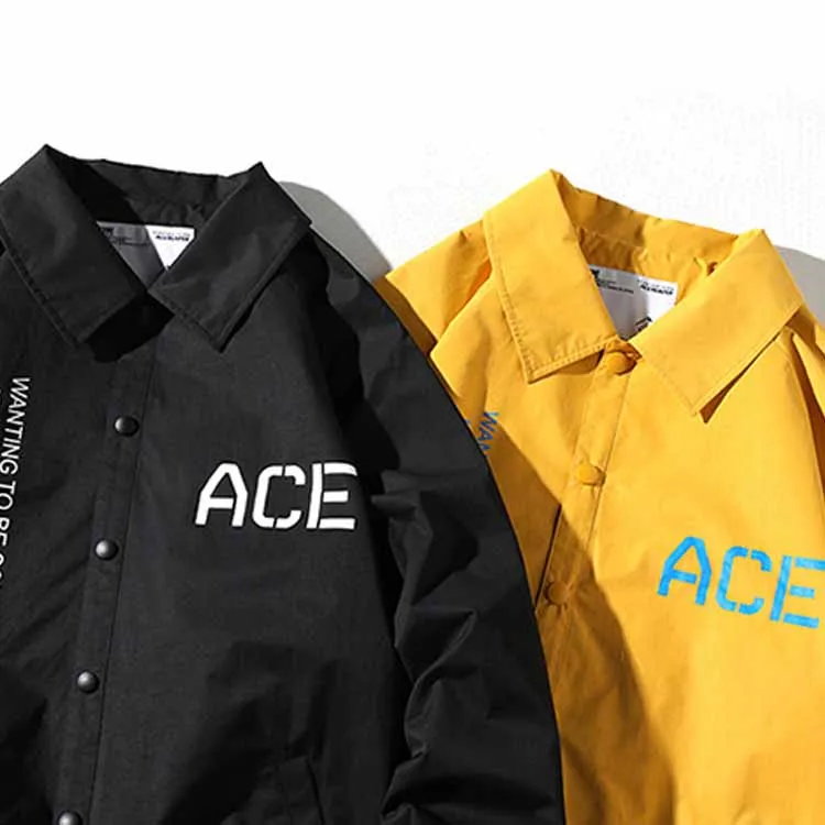 Jacket Manufacturers Custom Logo Print Casual Button Up Waterproof Nylon Windbreaker Coaches Jacket Men