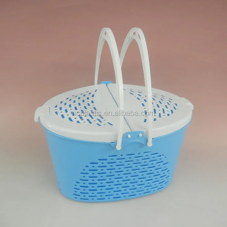 multi use handle plastic picnic basket with lid