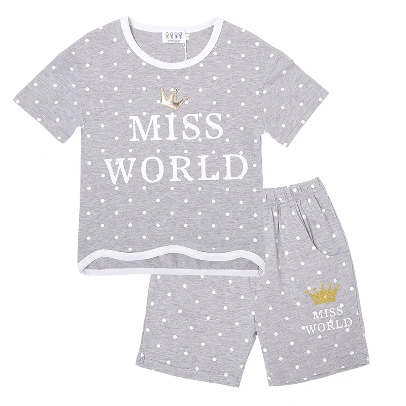 kids pajamas Pink and Grey Tiara Summer T Shirt Cute Girls Cotton Pajamas