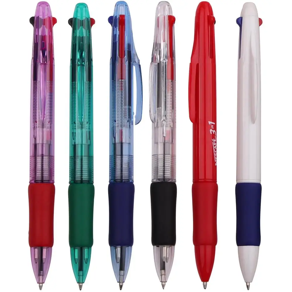 Plastic 3 in 1 multi color ballpoint pen transparent barrel pen 3 in 1 pen