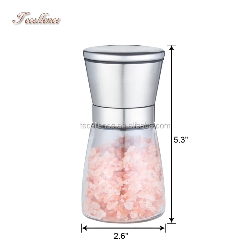 Manual Salt Pepper Grinder Set, Stainless Steel Pepper Grinder Mill with Glass Bottle