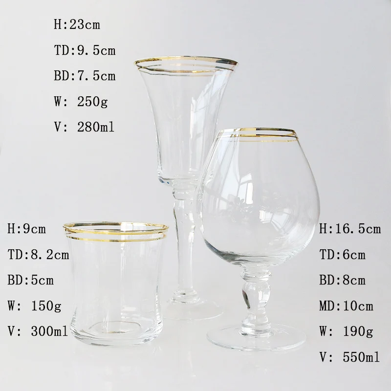 Wholesale Handmade High Quality Red Wine Glass With Gold Sliver Rim