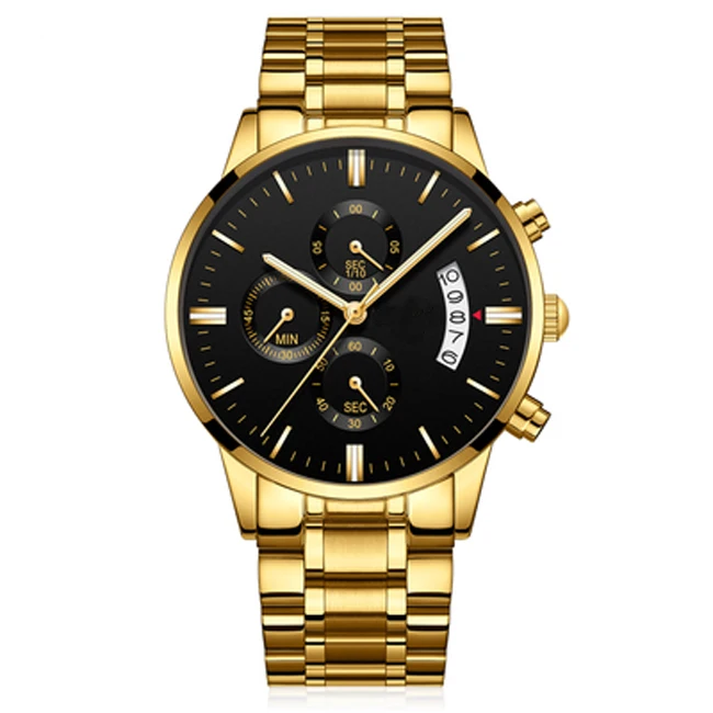 Custom your own brand quartz men watch full stainless steel good quality gold watch wholesale