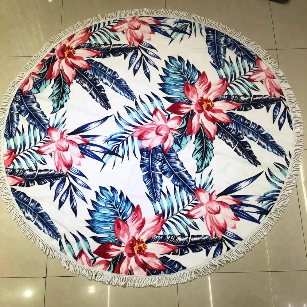 
Microfiber customized photo printed round beach towels with tassels 