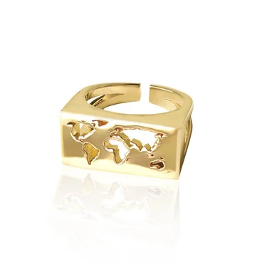 Ювелирное кольцо Gemnel dainty 18K gold fine earth map signet world