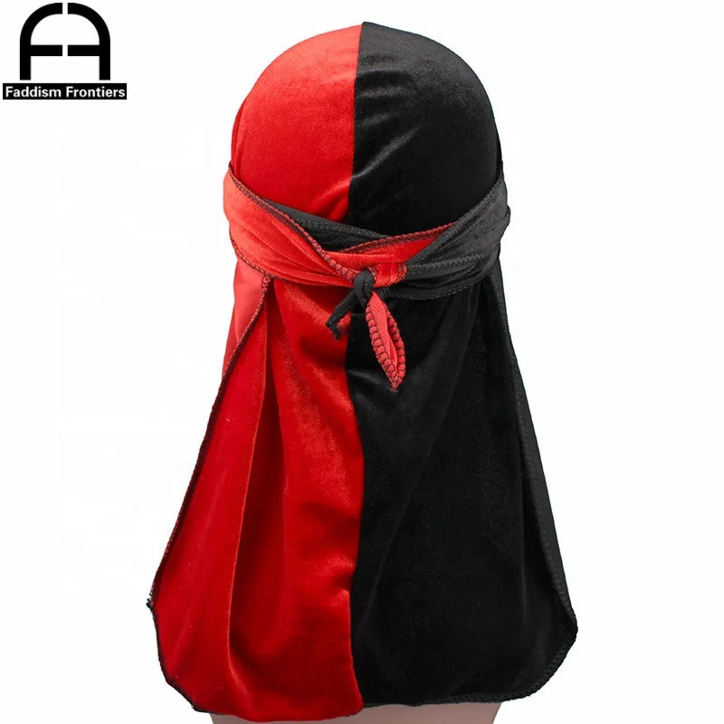 
Men Two Tone Velvet Durag High Quality Long Tail Velvet Durags Wave Cap Bandanas Custom Durag 