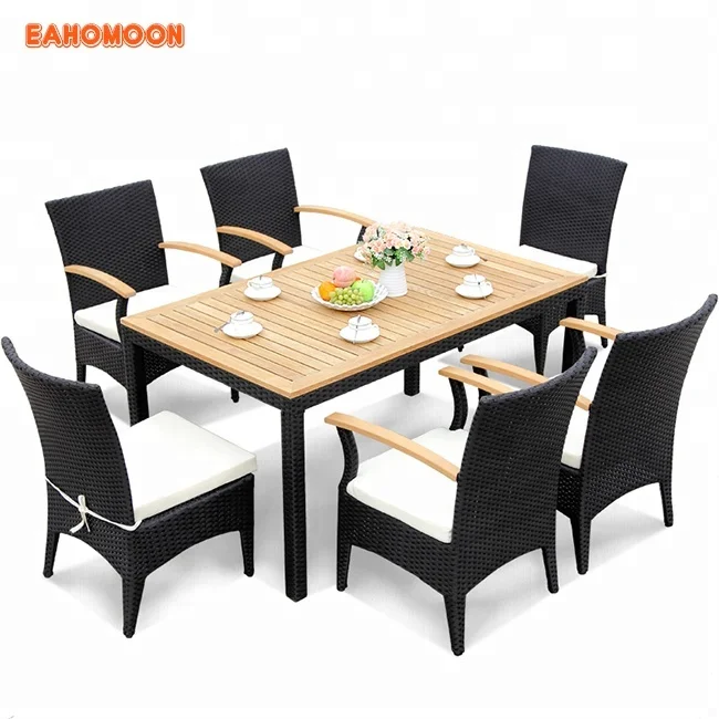 
Cheap Outdoor Rattan+Plastic Wood Composite Patio Furniture 7 pcs Cube Dining Set for Home & Garden 