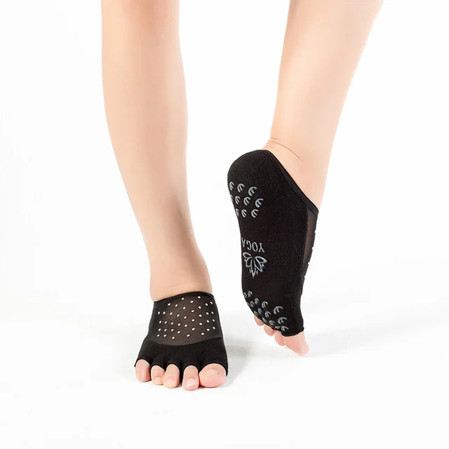 AJ18587 Combed Cotton Black Sparkle Sequins fish Net Anti Slip Yoga toe Socks women fish net yoga socks anti slip dots sole Set