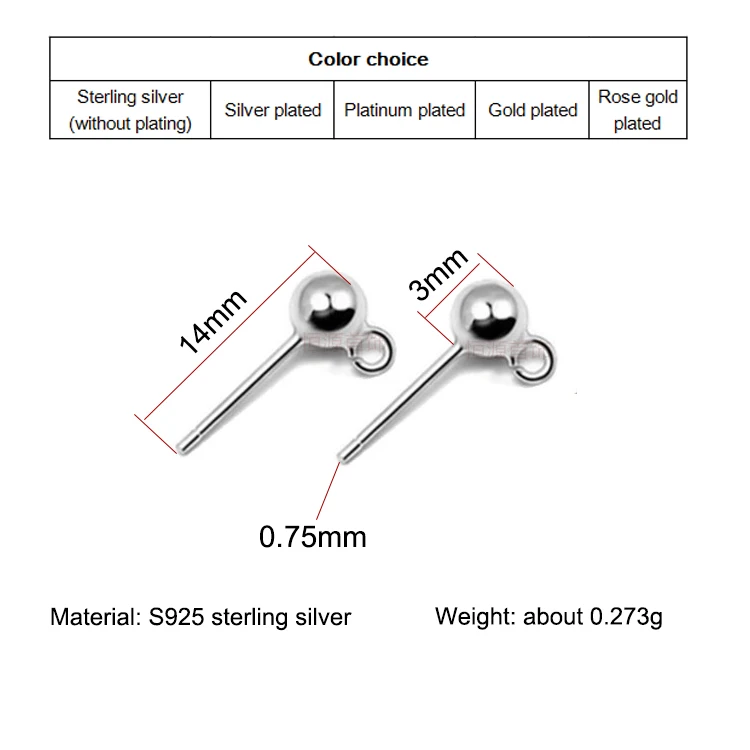 Handmade Jewelry Making Bead Ear Studs Accessories for Bracelet Necklace Pendant  DIY Material 925 Sterling Silver Jewelry