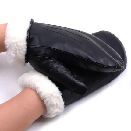 Ladies warm winter wearing shearing lining genuine sheepskin leather mitten glove