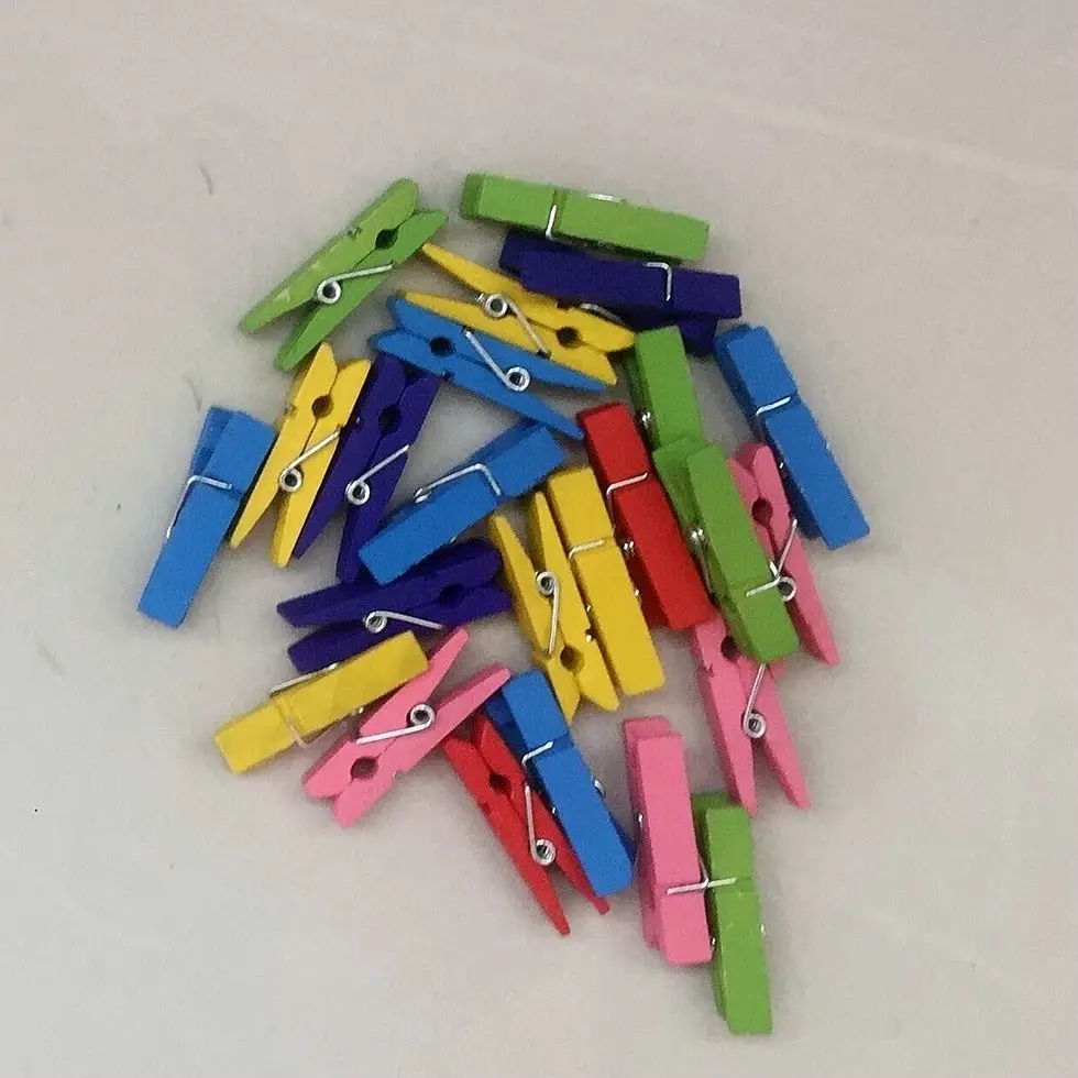 Premium mini wooden decorated colorful craft clips