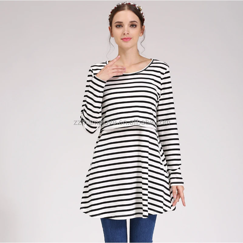 Wholesale Plus Size Emotion Moms Maternity Nursing Jersey Clothes Easy Breastfeeding Stripe Dress for Pregnant