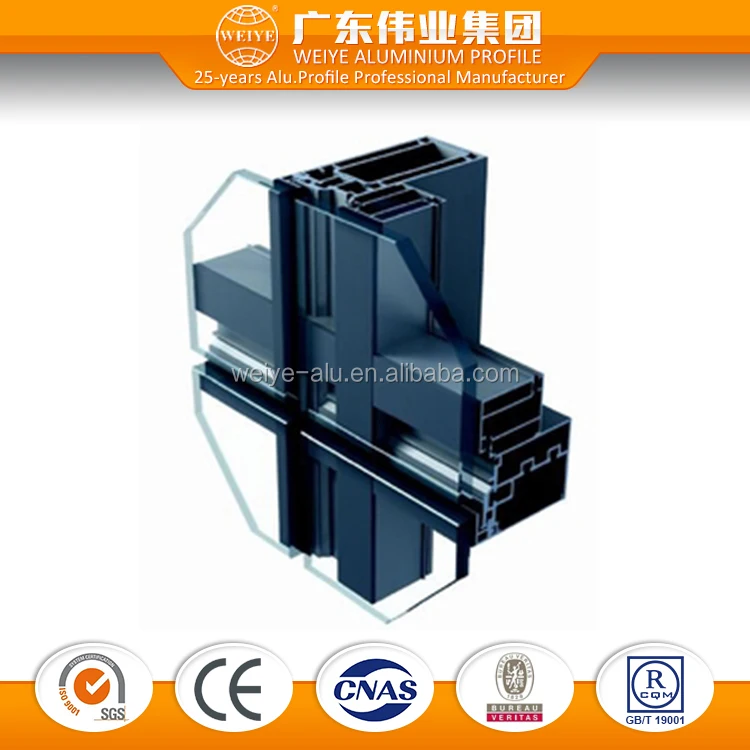 Weiye hidden framing glass curtain wall extruded aluminum profile for office building project