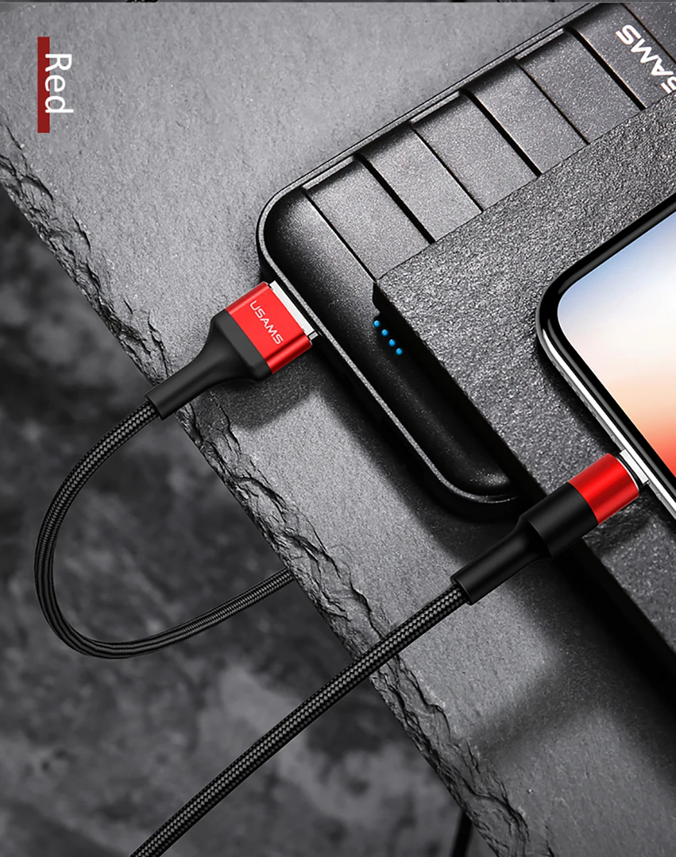 USAMS US-SJ220 U5 1.2M 2A Aluminum Alloy Braided USB Charging Cable for iPhone