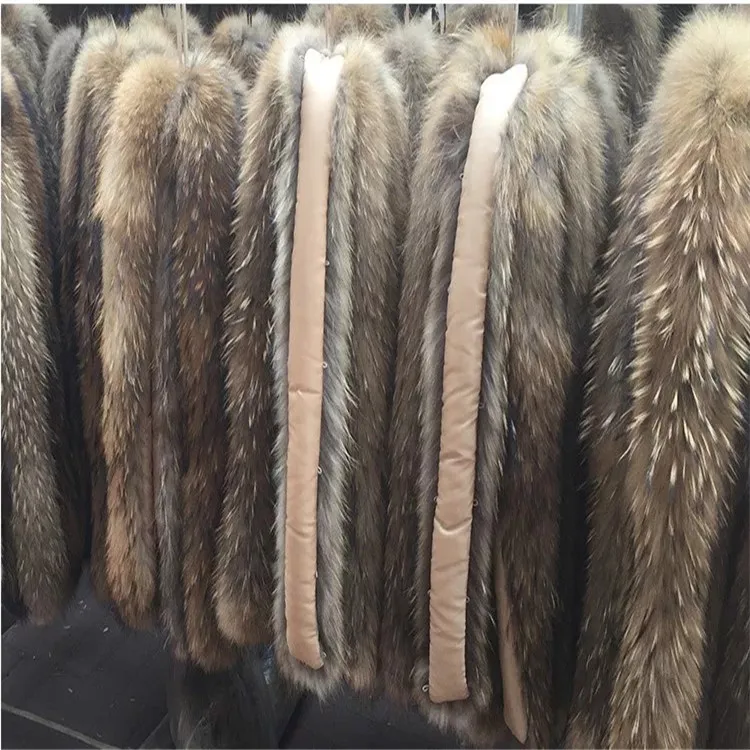 Factory price high quality Real Raccoon Fur Trim for jacket hood Detachable Raccoon Fur Collars