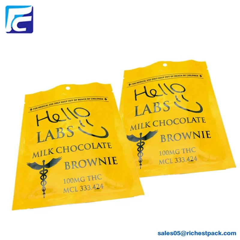 Resealable Kraft Paper Food Grade Three Side Seal Aluminum Foil Cookie Packaging Bags with Clear Window