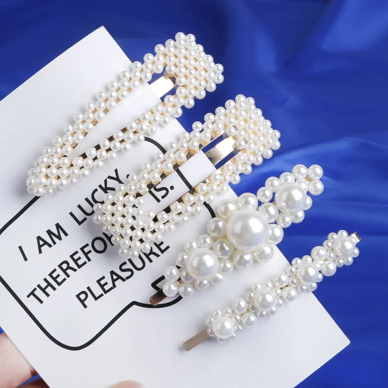 Trendy Fancy Blonde Brazilian  Made In China  Wholesale Square Big  Pearl Hair Clips Bow Springs And Summer