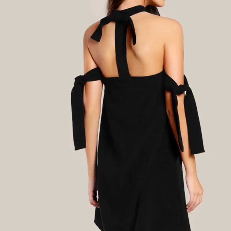 2022 Women Western Dresses Names Photos Sexy Off Shoulder Tie Sleeve Black Backless Short Mini Dress